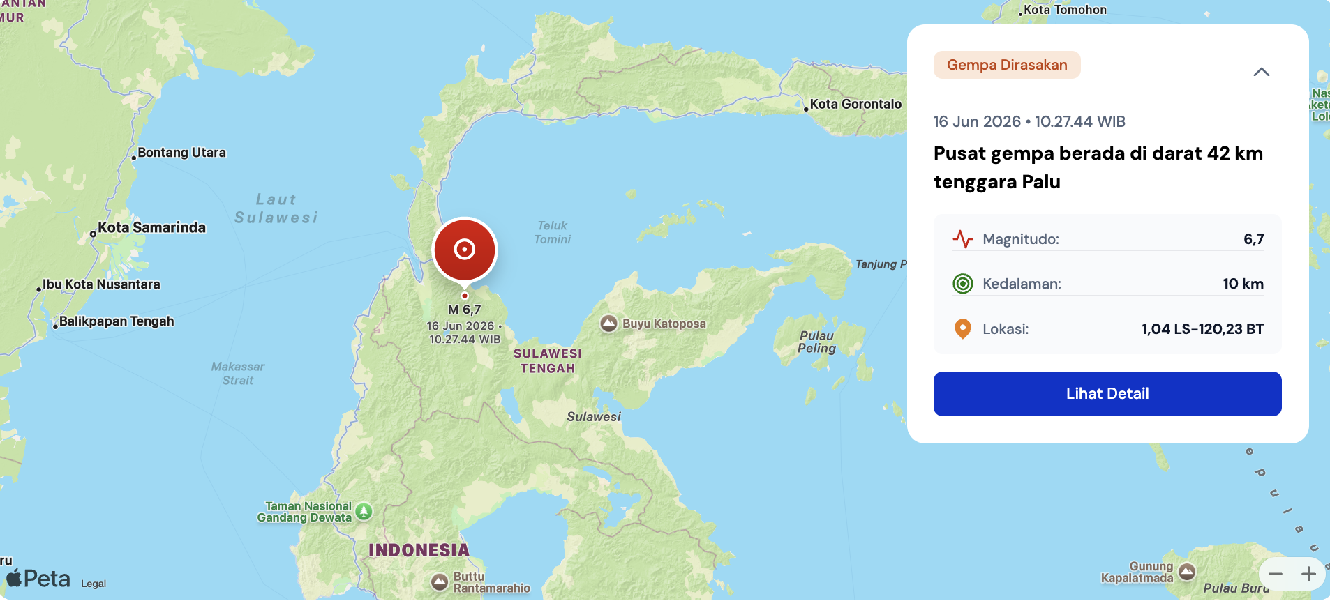 BMKG Pastikan Gempa M6,7 Palu Tidak Berpotensi Tsunami