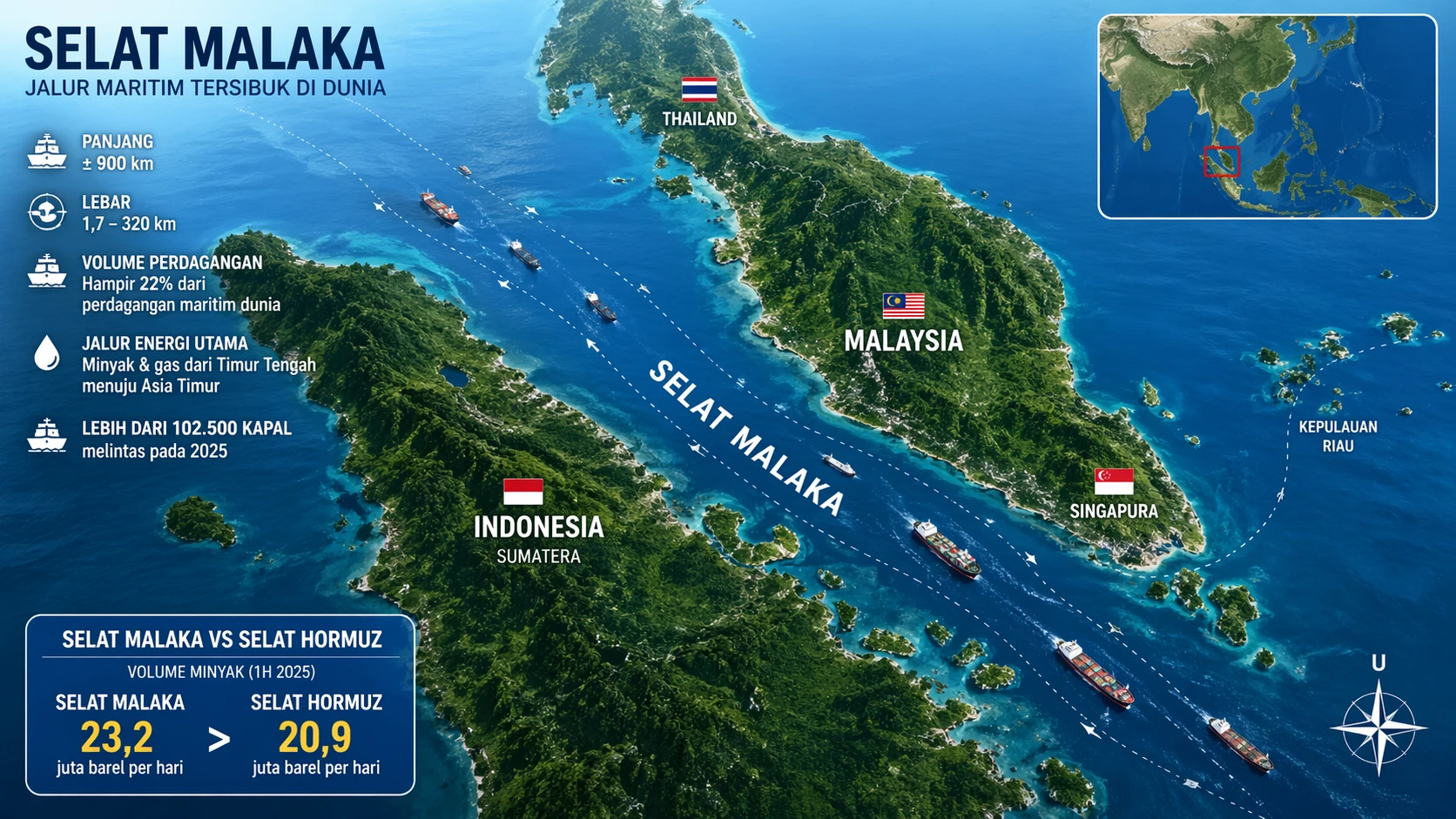 Apa Itu Selat Malaka? Jalur Minyak Tersibuk Dunia yang Lampaui Hormuz