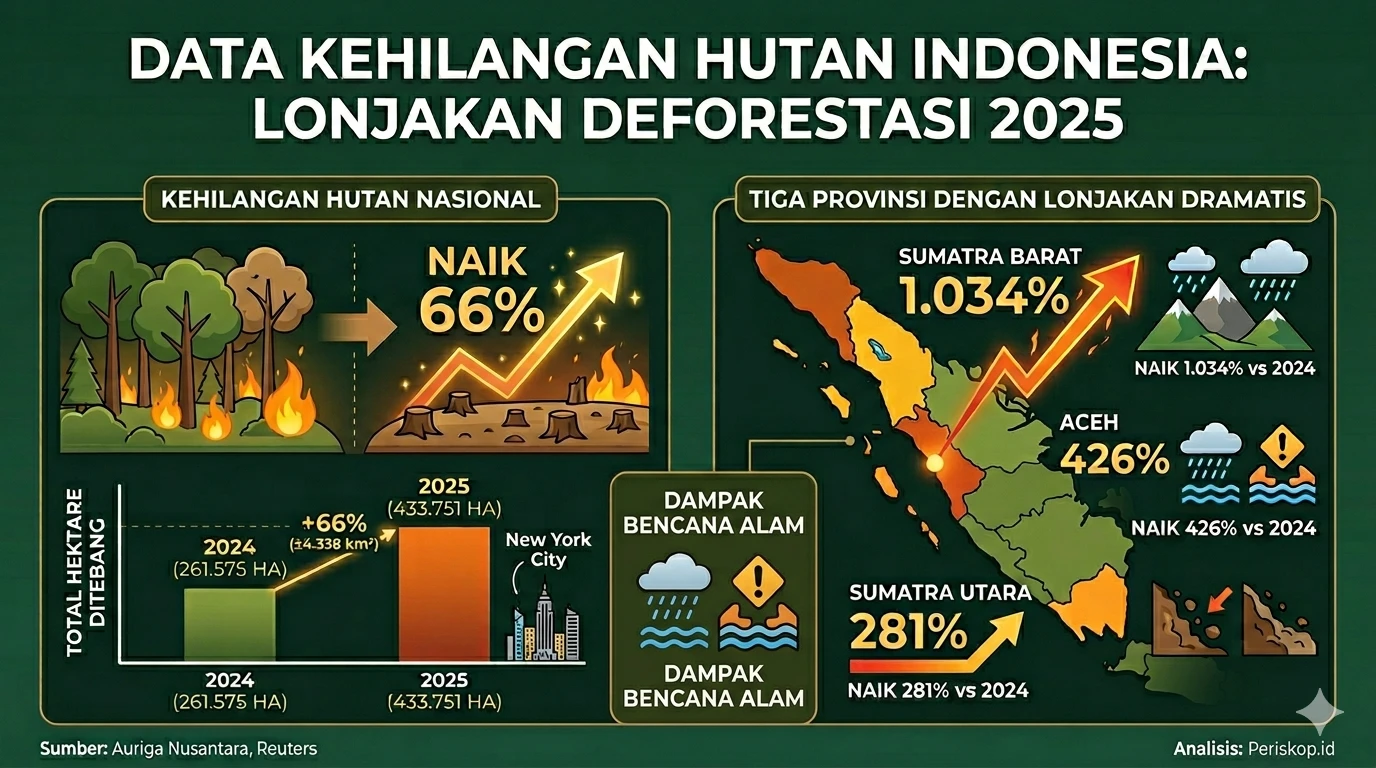 Deforestasi Indonesia 2025 Naik 66%, Tertinggi dalam 8 Tahun