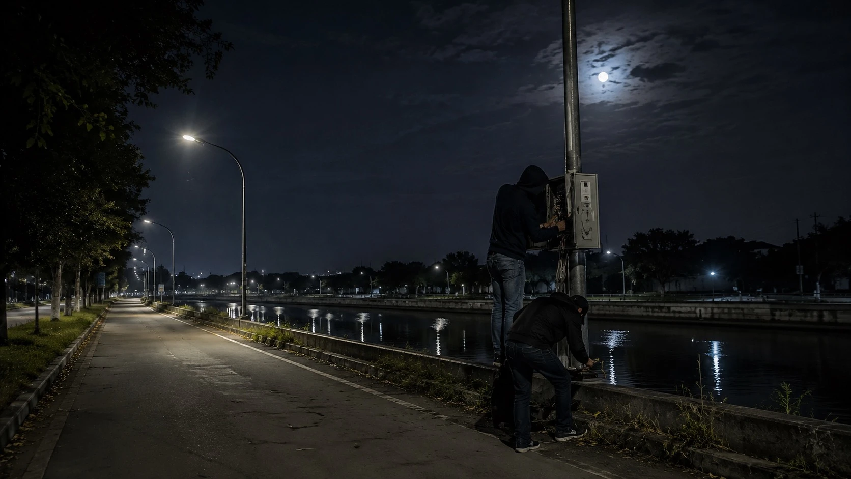 pencurian lampu jalan umum, BKT malam hari,