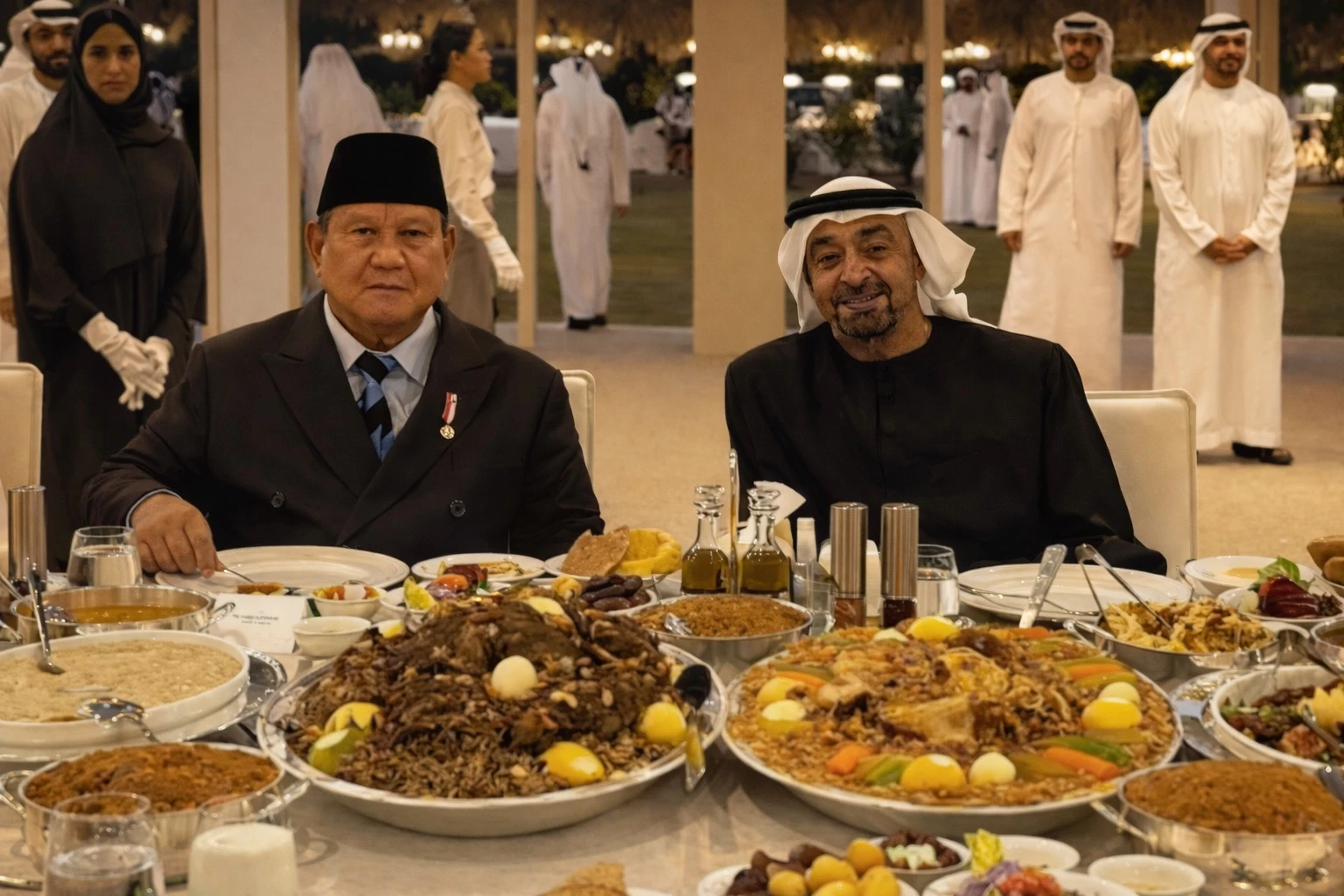 Presiden Prabowo Subianto (kiri) dan Presiden Persatuan Emirat Arab (PEA) Sheikh Mohammed bin Zayed Al Nahyan (MBZ)