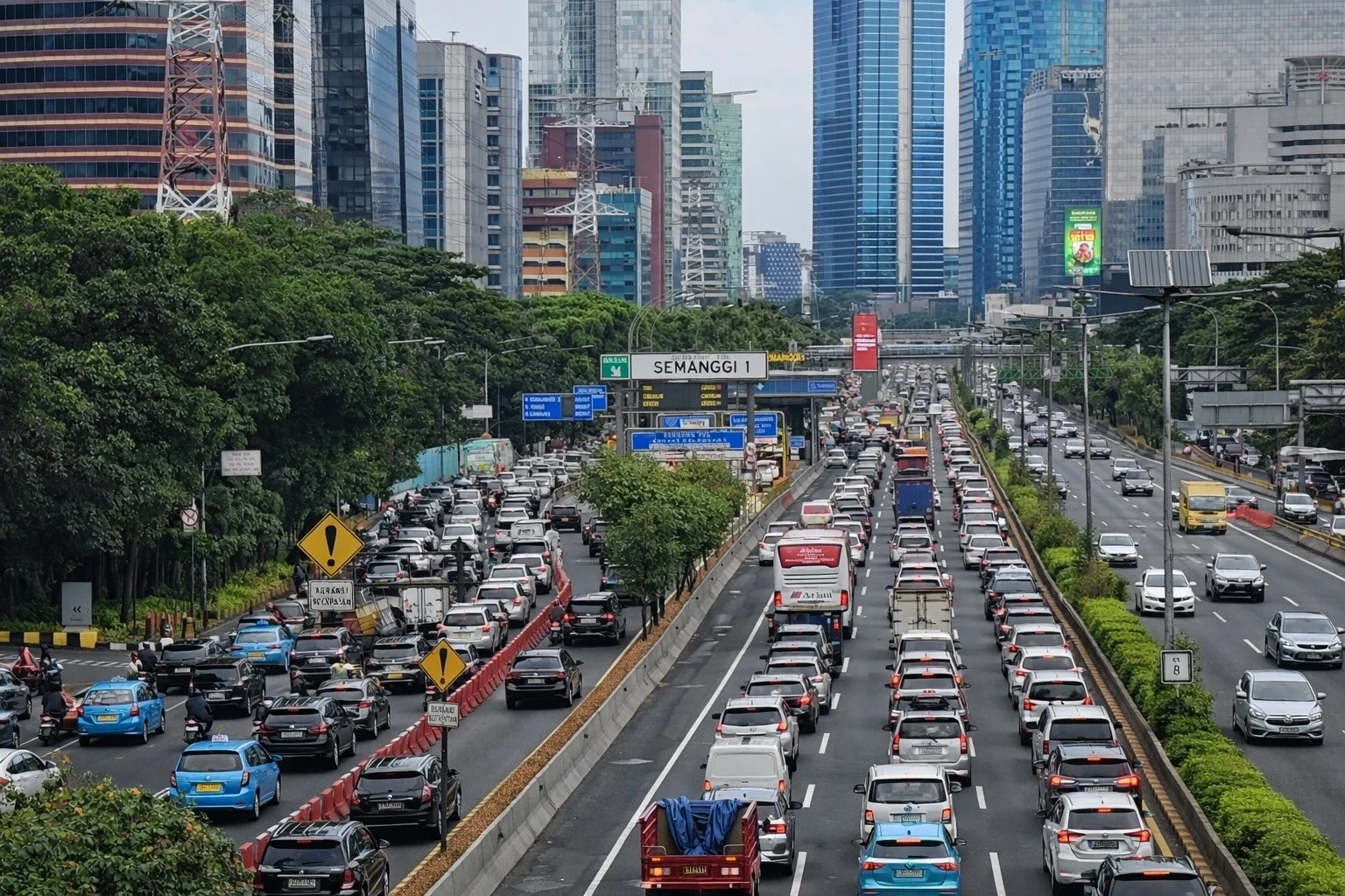 Situasi lalu lintas di Jalan Gatot Subroto dan Gerbang Tol Semanggi