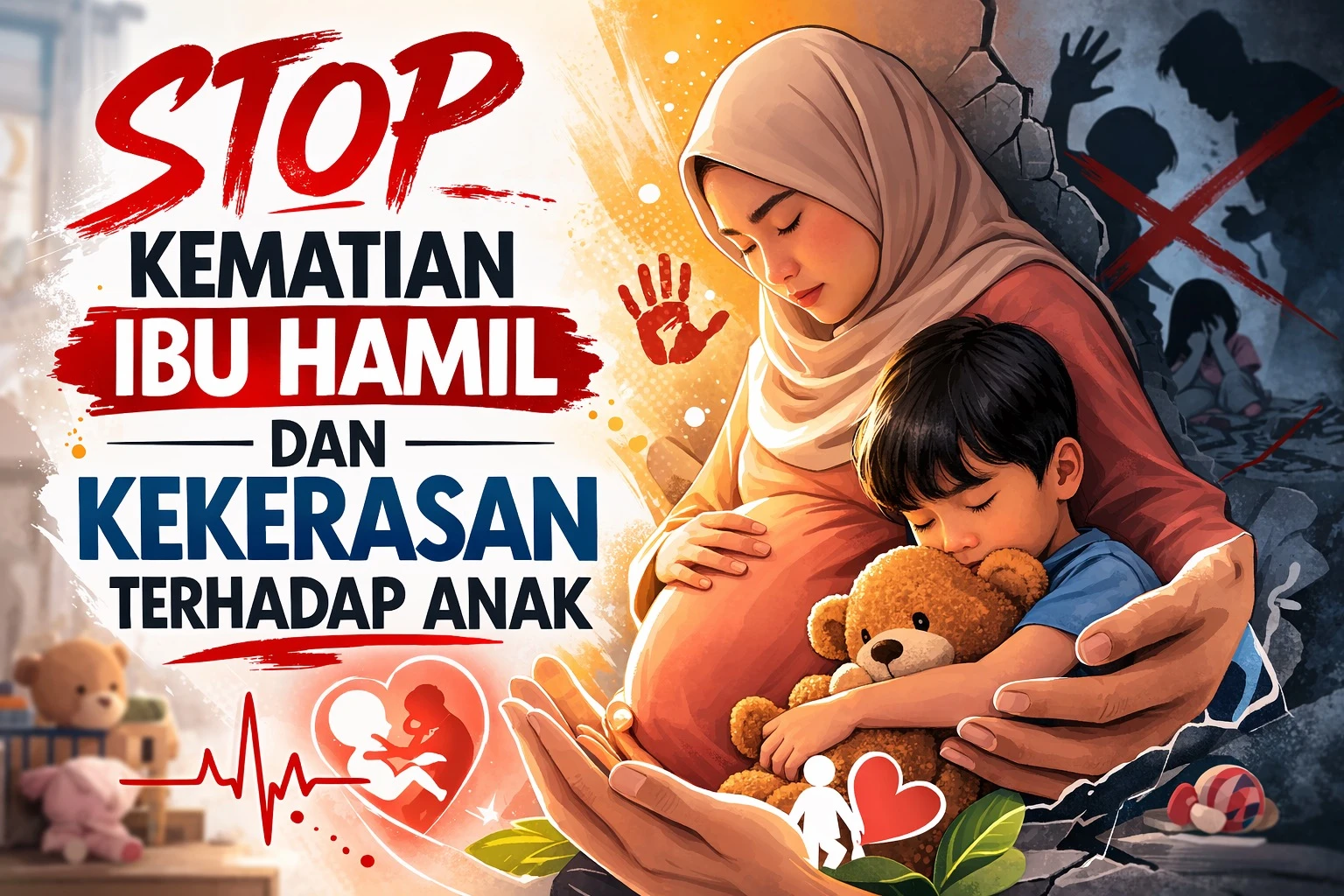Poster kampanye 'Stop Kematian Ibu Hamil dan Kekerasan terhadap Anak