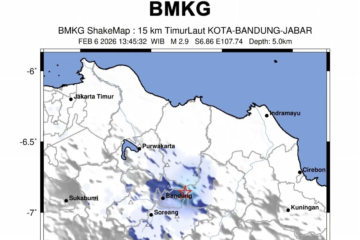 BMKG: Gempa Dangkal Guncang Kota Bandung, Jumat (6/2) Siang