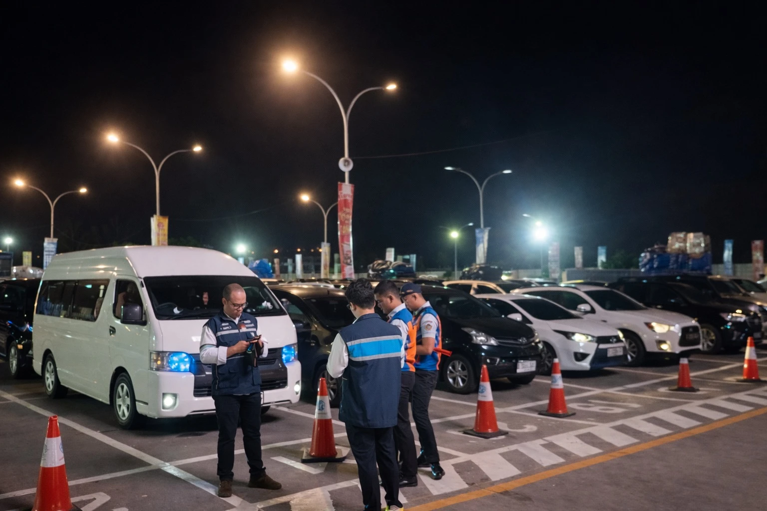 Sejumlah kendaraan pemudik mengantre untuk masuk ke kapal di Pelabuhan Merak,
