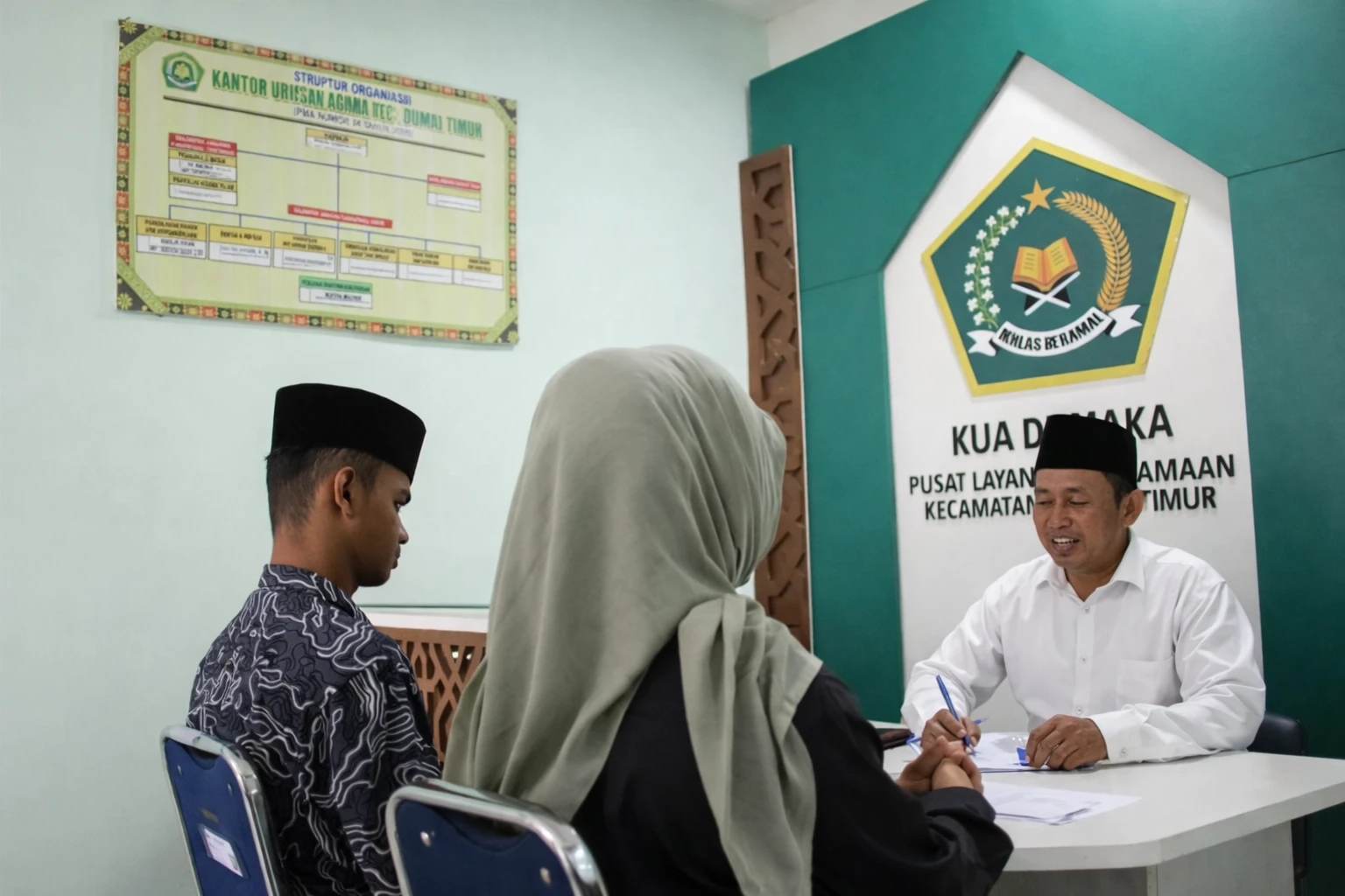 Penghulu melakukan verifikasi berkas nikah di KUA