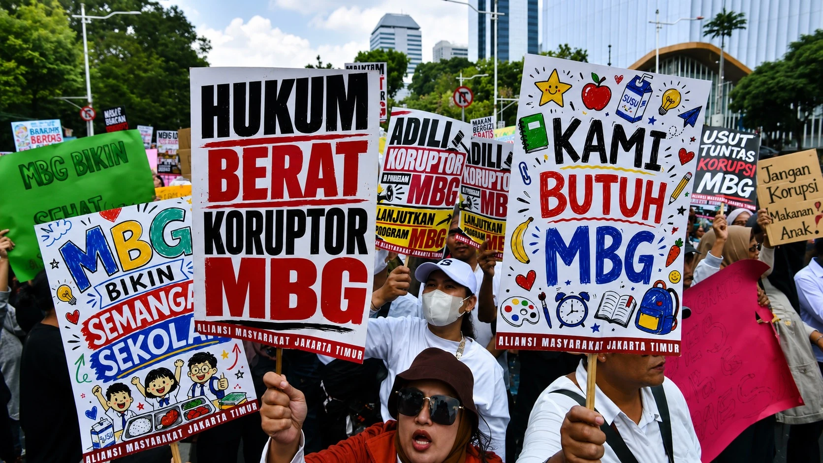 Ibu Rumah Tangga Demo di Patung Kuda Dukung MBG, Minta Menu Lebih Variatif