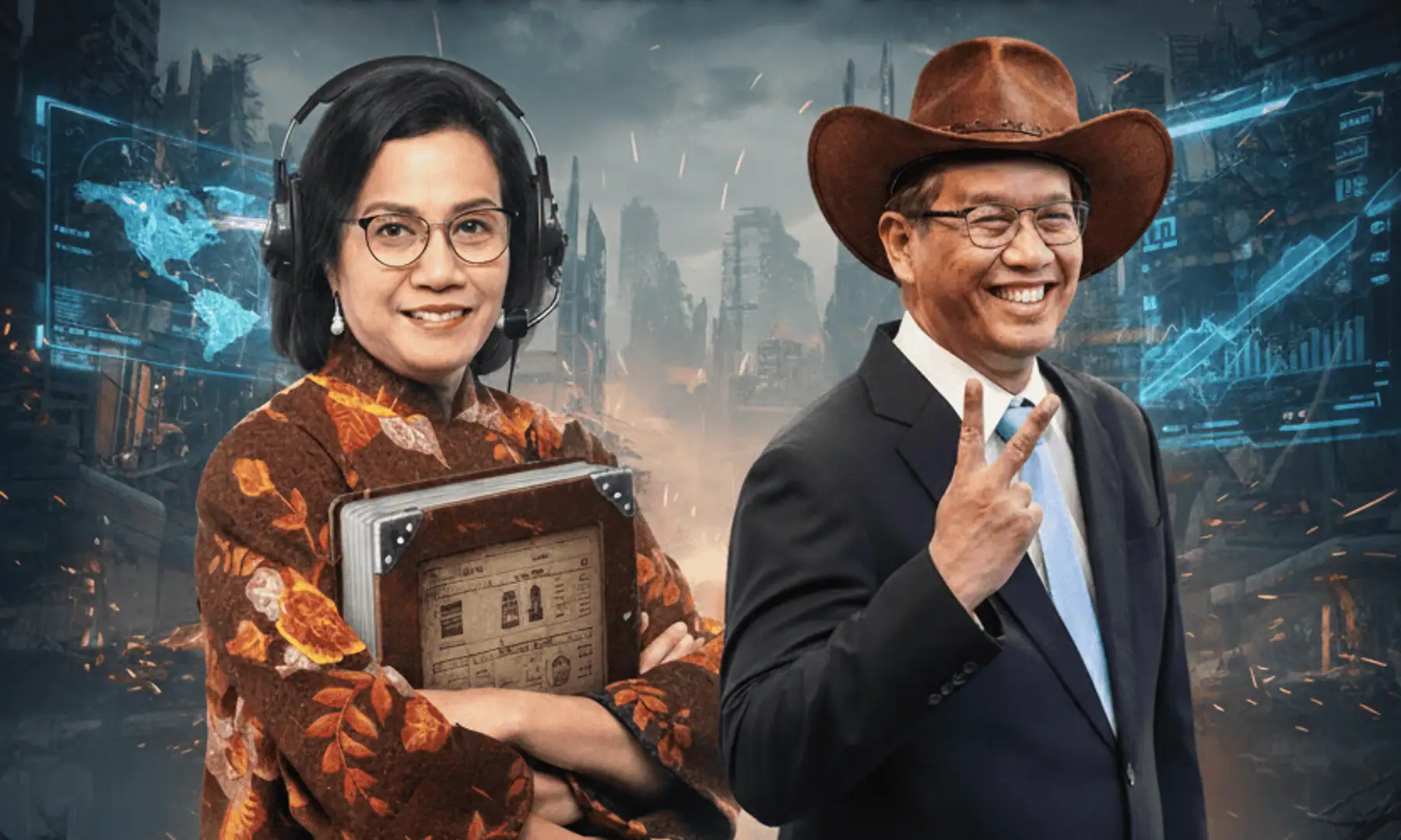 Ilustrasi Sri Mulyani dan Purbaya Yudhi Sadewa