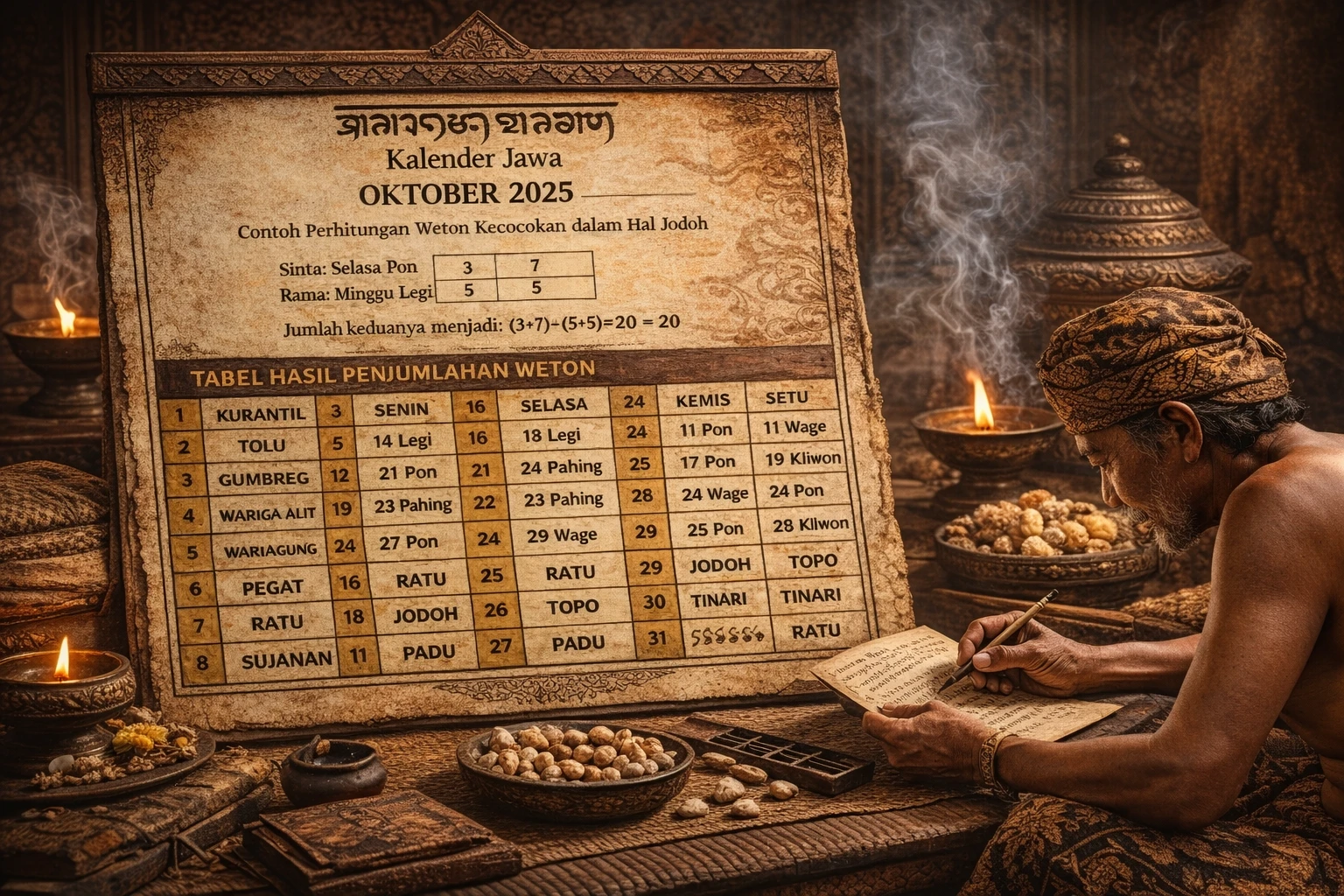 Ilustrasi kalender weton jawa, Foto: generated by AI