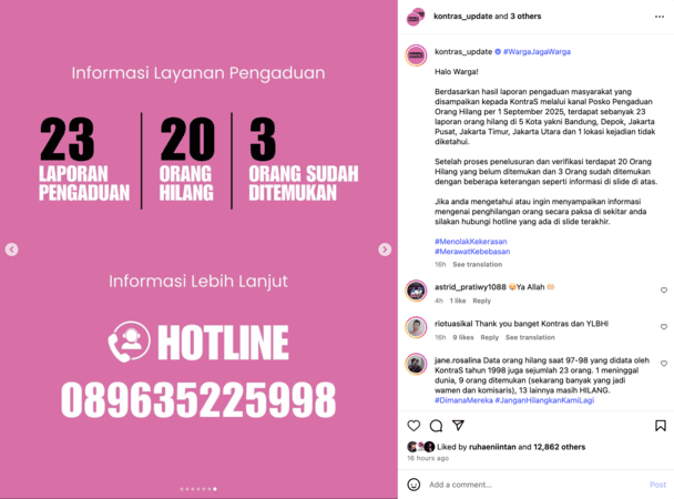 KontraS: 20 Orang Masih Belum Ditemukan Pasca-Aksi Massa