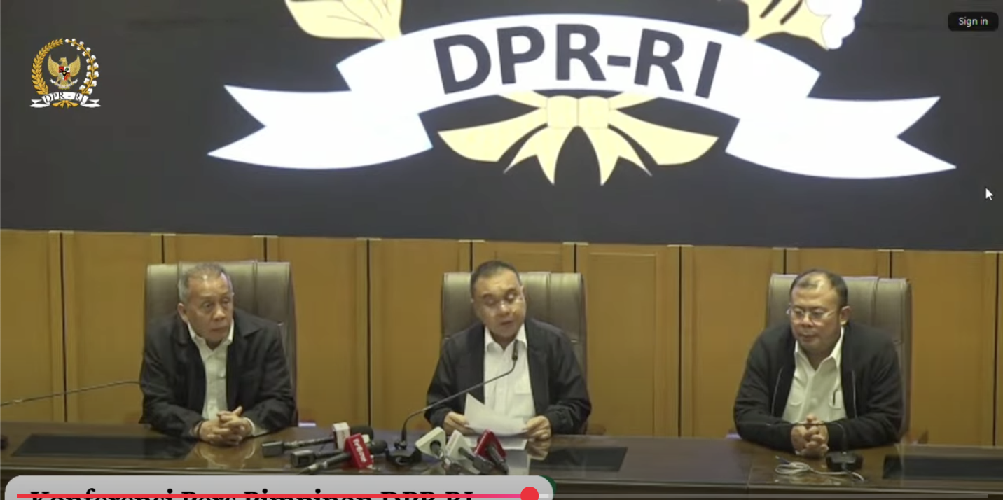 Tangkapan layar Konferensi Pers DPR Menjawab Tuntutan 17+8 pada Jumat (5/9/2025). Foto oleh Periskop/Rheza Alfian