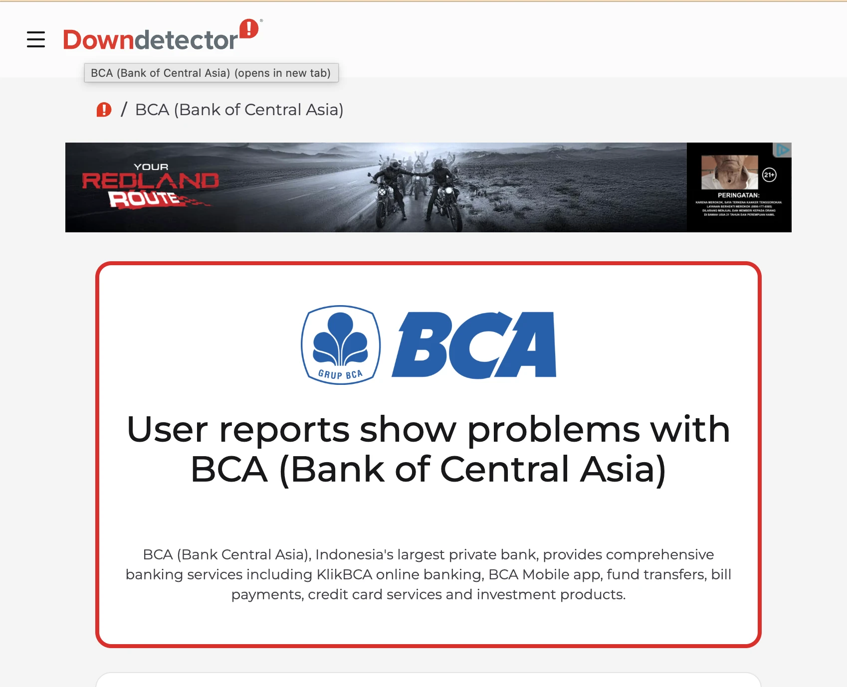 Downdetector Catat Lonjakan Laporan Gangguan BCA