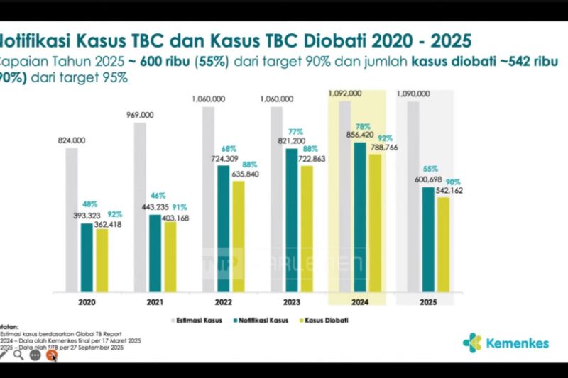 Kemenkes: 600 Ribu Kasus TB Terdeteksi, Baru 55% dari Target Nasional